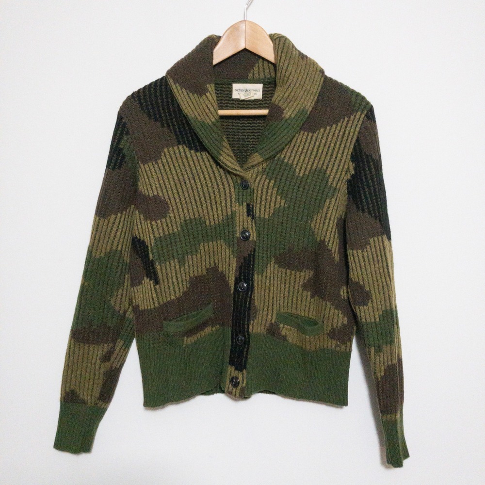 Denim & Supply Ralph Lauren Camouflage Shawl Collar Cardigan - Green/Brown
